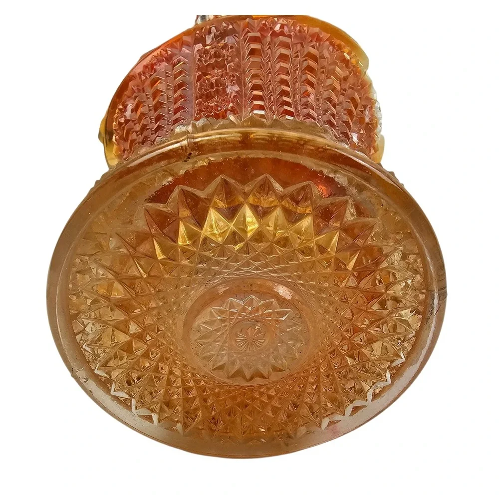 Vintage Marigold Carnival Glass Basket Daisy and Button Iridescent Orange MCM